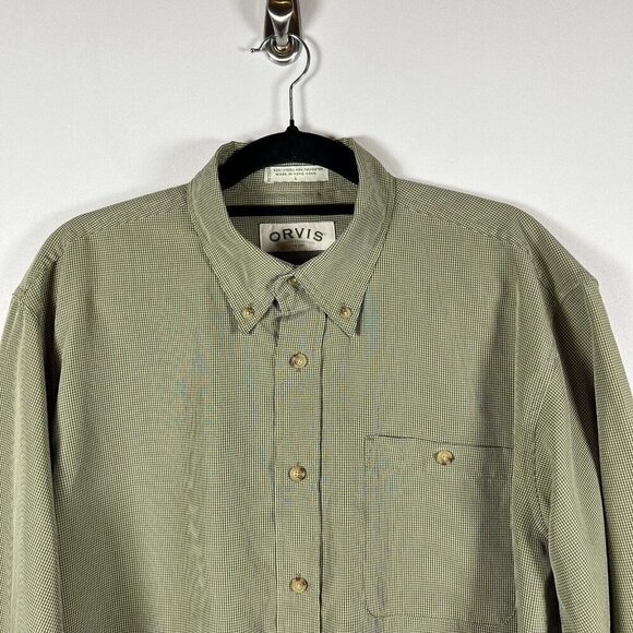 Vintage ORVIS Green White Gingham Check Long Sleeve Button Shirt Mens Size L - Picture 3 of 7